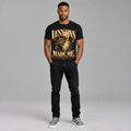 MarcSteven Lessons Made Me T — black tee, gold LESSONS MADE ME design